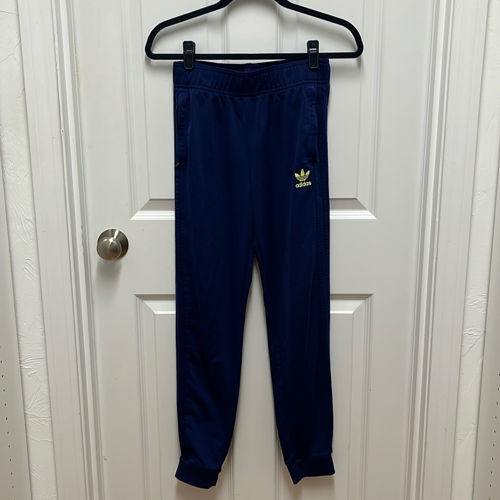 Adidas Originals Primegreen Navy Blue Neon Track Pants Kids Large L‎ 13-14Y